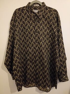 Jhane Barnes Men's Brown and Cream Patterned Button Up Shirt Sz XL/TG